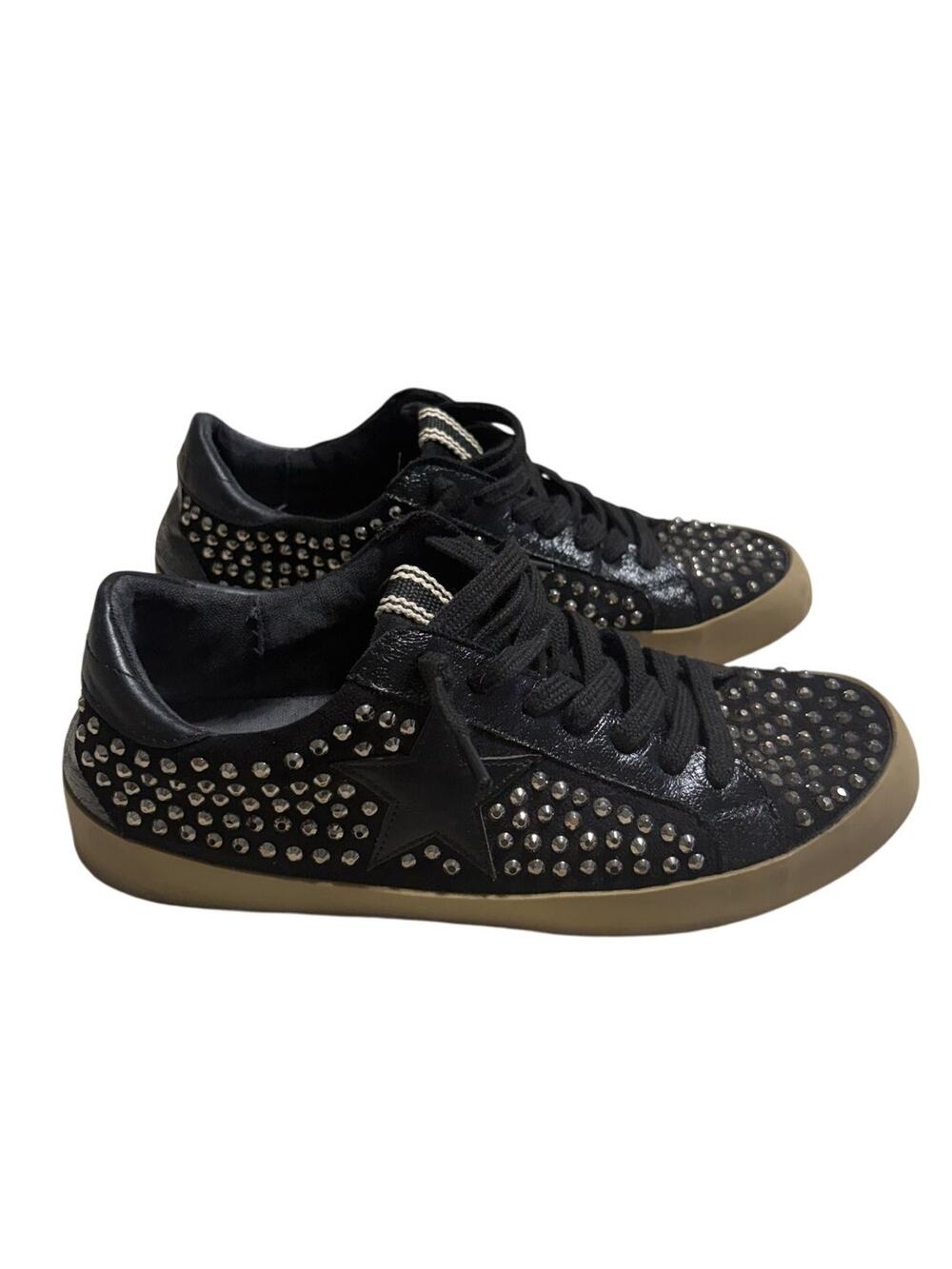Shu Shop Rockstar Studded Black Sneakers Size 9 Silver Rocker Slip On